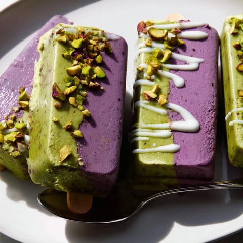 Refreshing ube & pistachio ice cream bars, perfect for summer gatherings and sweet cravings.  