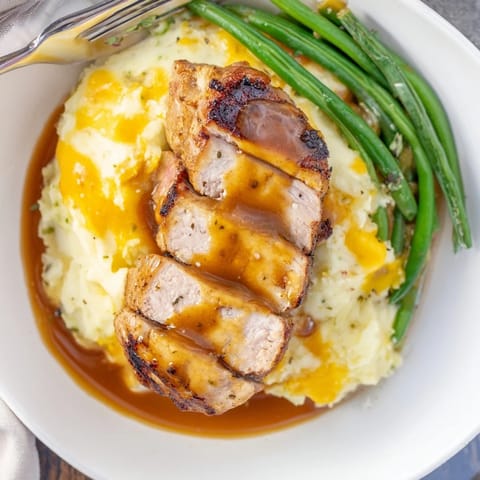 Seared Pork Chops Cheddar Mash