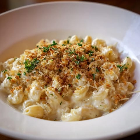 Creamy, cheesy truffle macaroni & cheese, with a crispy panko topping, perfect for dinner tonight.