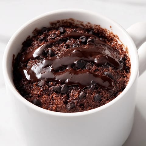 Steam rising from a freshly baked microwaved mug cake, perfect for a quick chocolate treat.