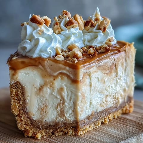 Topped with fluffy whipped cream and chopped peanuts, it rests on a white plate for serving.