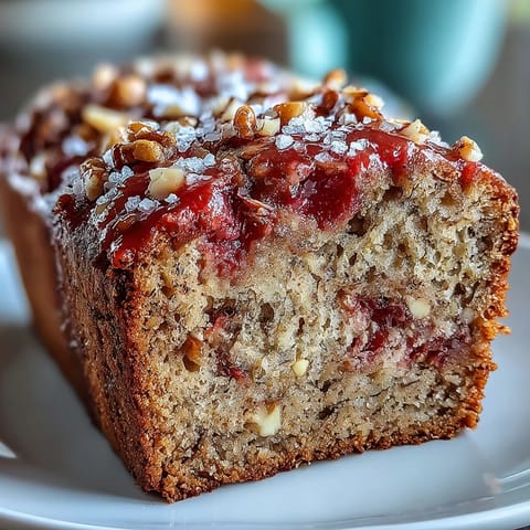 A freshly-baked Vegan Cardamom Guava Banana Bread loaf rests on a wooden cutting board with lime zest.