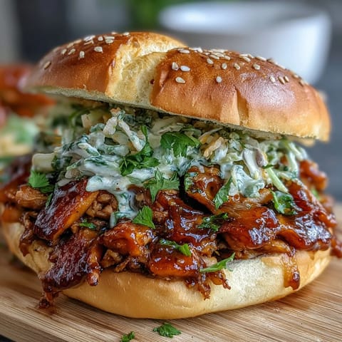 Korean Turkey Sloppy Joe Sliders with sweet and spicy turkey filling, piled high on soft buns, topped with crunchy cabbage slaw.  