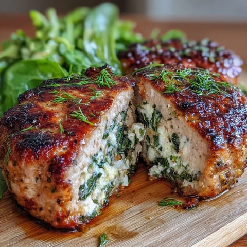 Juicy Greek turkey patties with spinach and feta, cooked to golden perfection and ready to serve.  