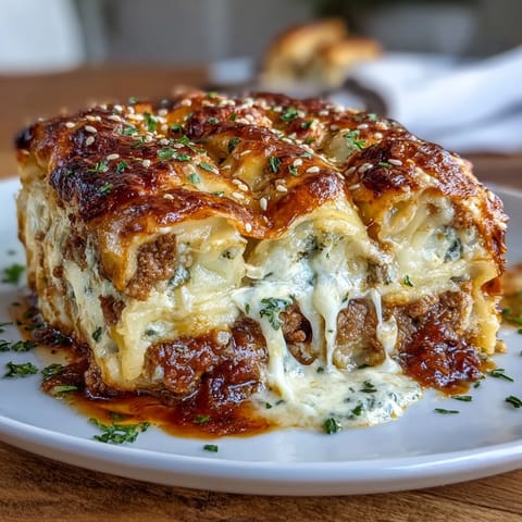 Dumpling Lasagna Bake with Ground Pork and Cabbage: cheesy layers of pork, cabbage, and dumpling wrappers baked to golden perfection.