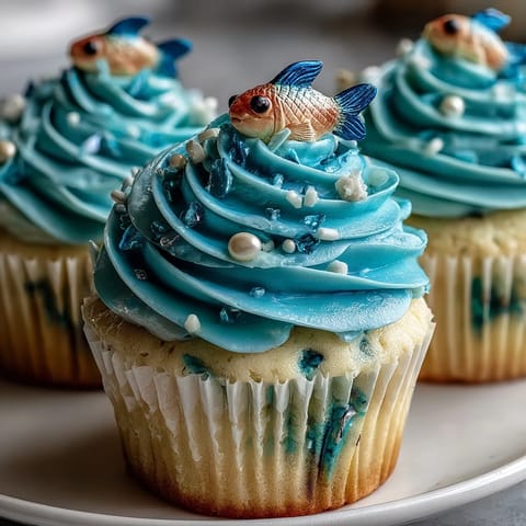 Adorable Pisces cupcakes topped with handmade fondant fish, perfect for zodiac-themed celebrations and birthday parties.