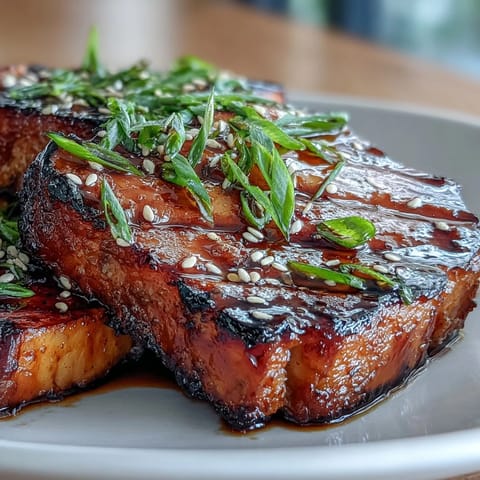Miso glazed eggplant halves roasted until tender, topped with a sweet and savory miso glaze, garnished with sesame seeds and green onions.  