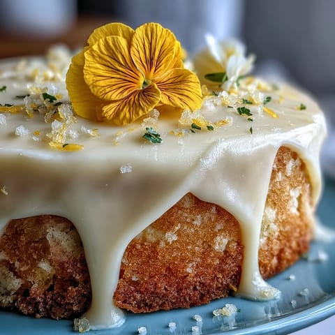 A beautiful Baby Shower Lemon Sunshine Cake topped with edible flowers for a festive touch.