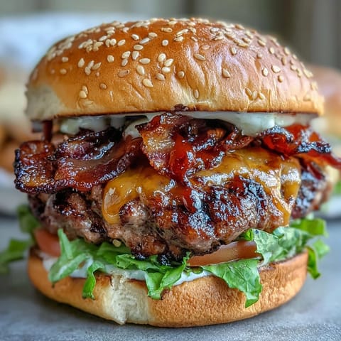 Melted cheddar crowns these easy Father's Day grilled bacon burger sliders, ready to eat.