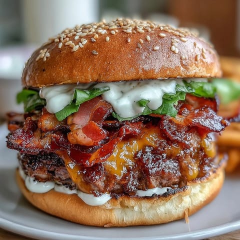 Juicy Father's Day grilled bacon burger sliders with melted cheese and fresh toppings.