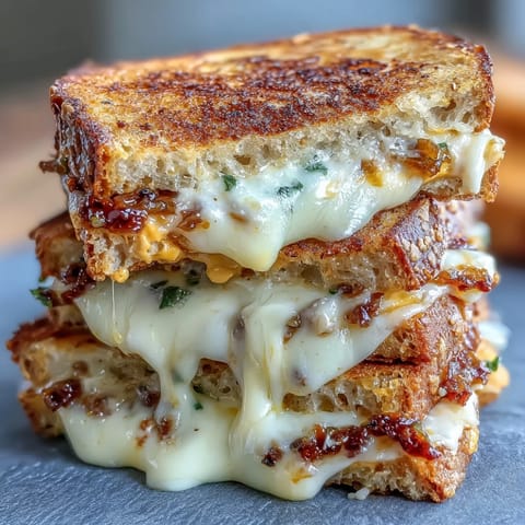 Golden brown Spicy Chipotle Grilled Cheese with melted cheese oozing out.