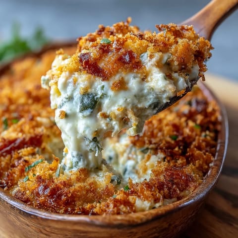 Creamy Jalapeño Popper Corn Dip bubbling hot in a baking dish, ready to serve.