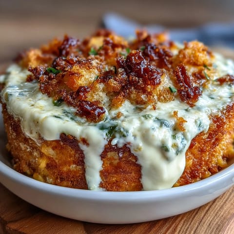 Golden baked Jalapeño Popper Corn Dip topped with melted cheese, perfect for dipping.