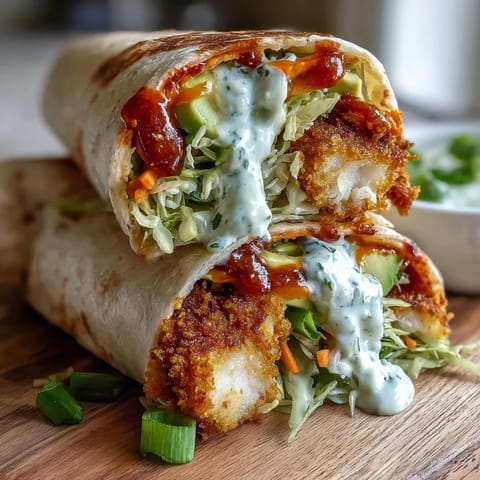 Crispy Cabbage Buffalo Wraps loaded with creamy avocado and zesty ranch dressing.