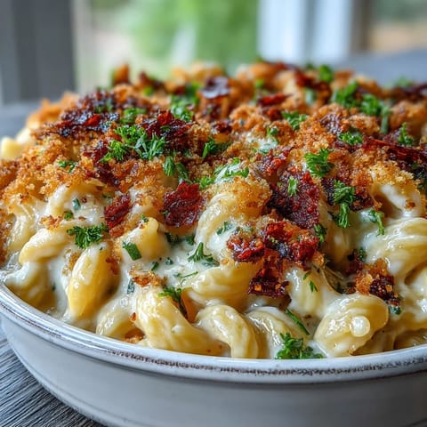 Creamy Chili Crisp Pumpkin Mac and Cheese, baked golden with crunchy topping.