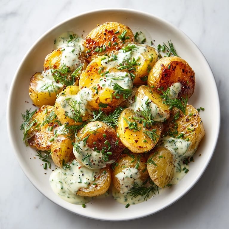 These flavorful, crispy ranch smashed potatoes with pickle ranch are an easy, delicious side dish.