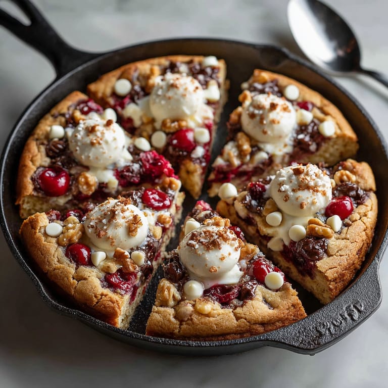 This delicious, shareable Cherry Coded Skillet Cookie is studded with chocolate and bursts of sweet cherries.