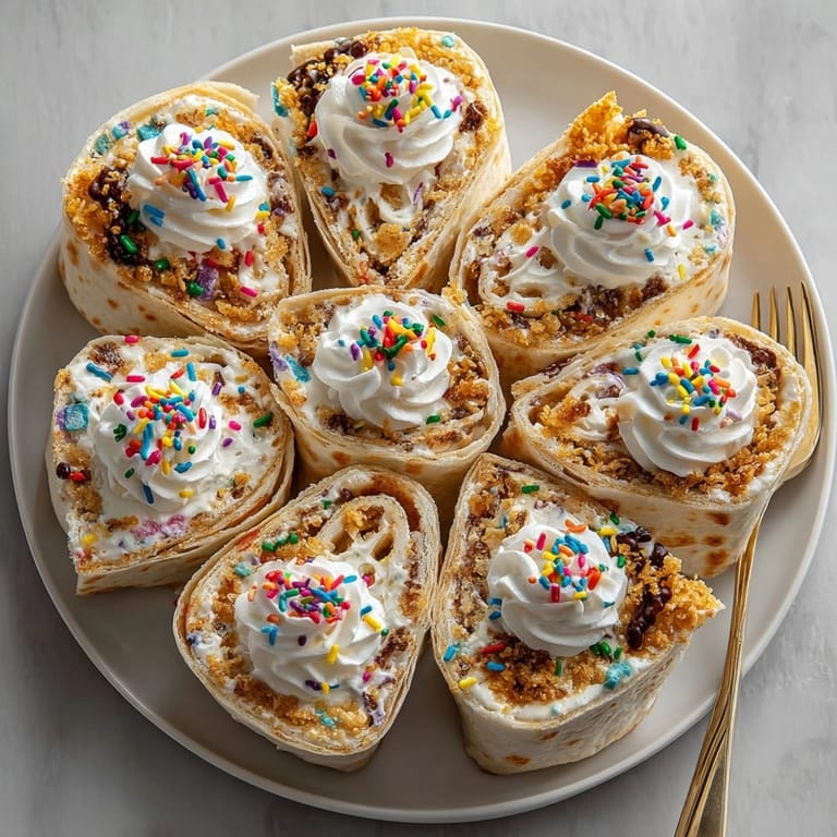 Delicious and easy Chaos-Style Confetti Birthday Cake Wraps, sliced to reveal cake and sprinkles, perfect for fun.