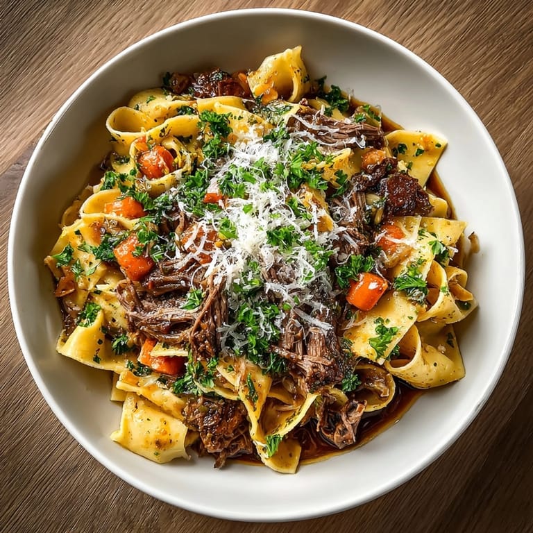 Delicious Short Rib Pasta, showcasing the depth of flavor from slow-cooked short ribs and butter.