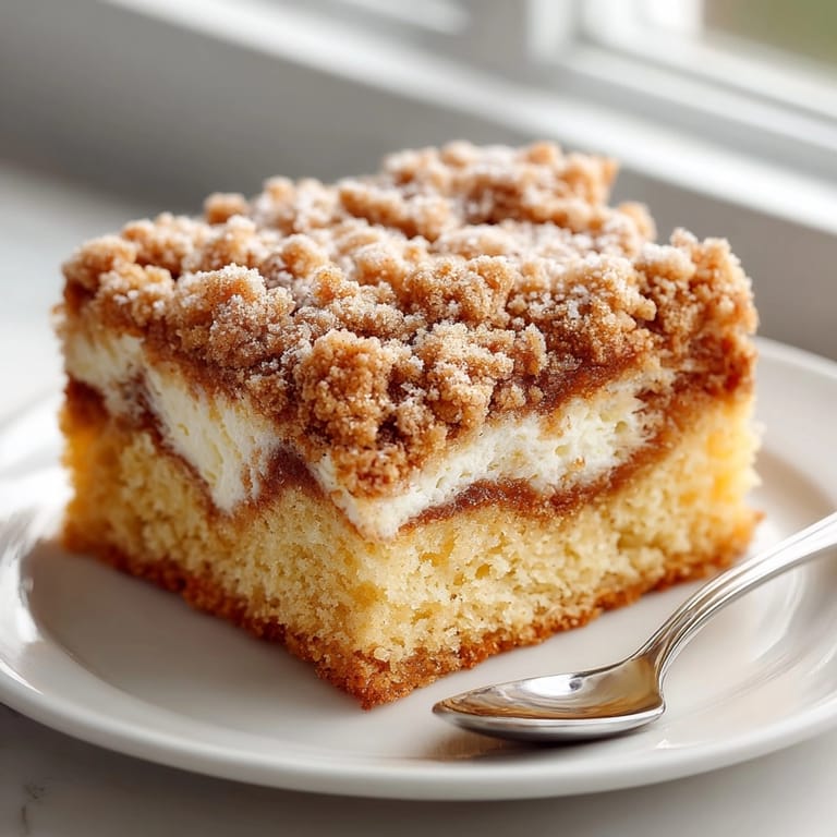 Freshly baked Cinnamon Streusel Coffee Cake Bars with golden crumb topping, perfect for brunch gatherings.
