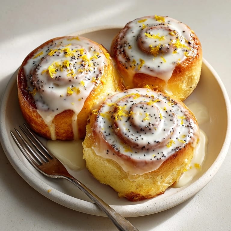 Lemon rolls arranged in a pan, topped with vibrant icing and fresh lemon zest