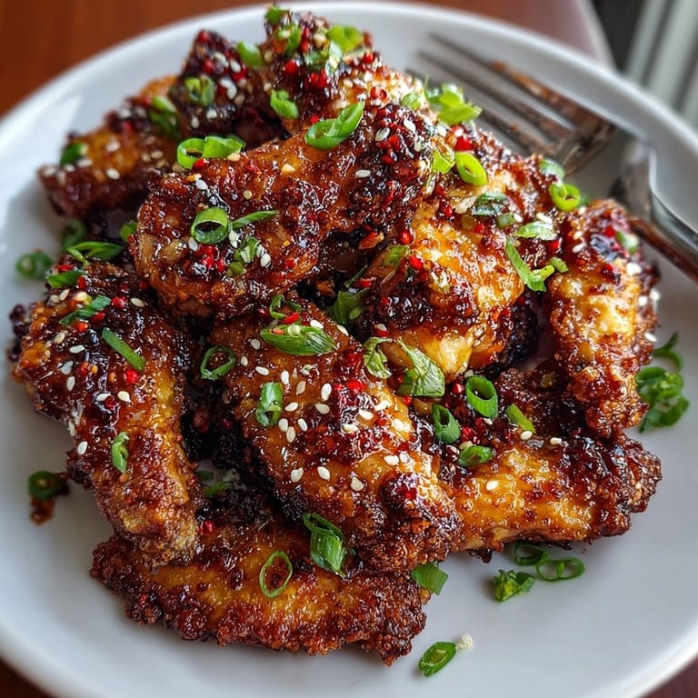 Homemade Spicy Maple Chicken Wings garnished with green onion, a savory, fragrant appetizer.