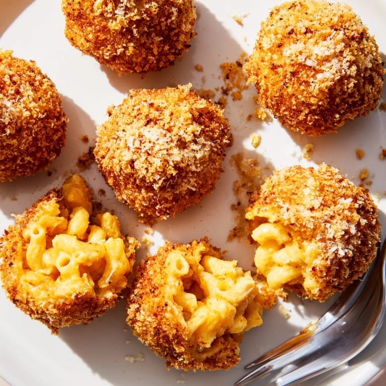 Homemade Cheesy Mac and Cheese Rice Balls recipe: fried comfort food perfect for sharing.