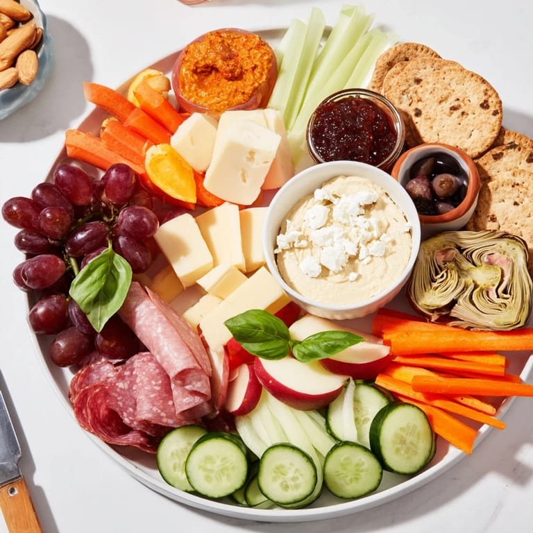 Colourful, customizable girl dinner platter featuring fresh veggies, crunchy nuts, and cheeses.
