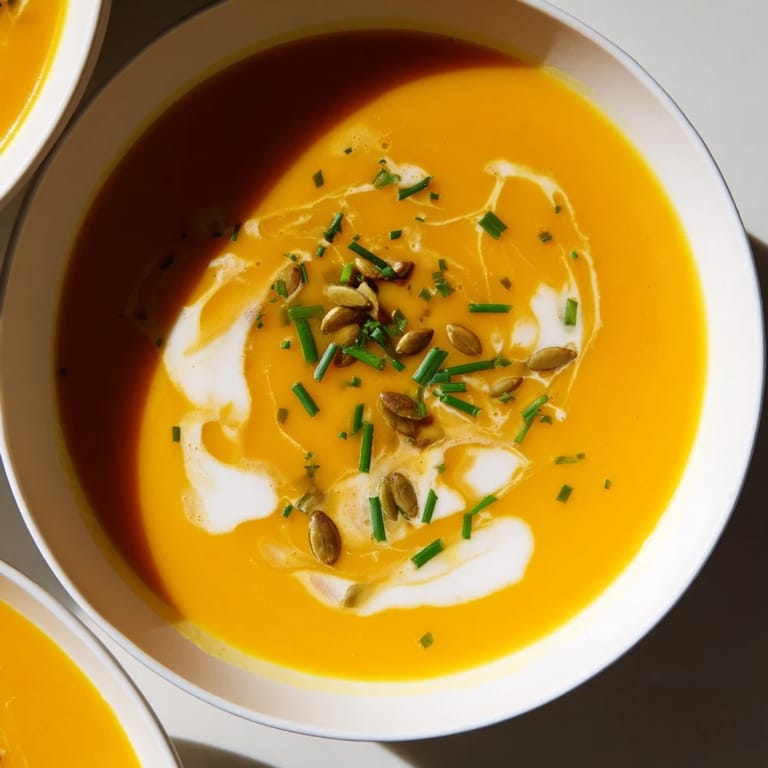 Thick, pureed butternut squash and pear soup in a bowl, perfect for a cozy dinner.