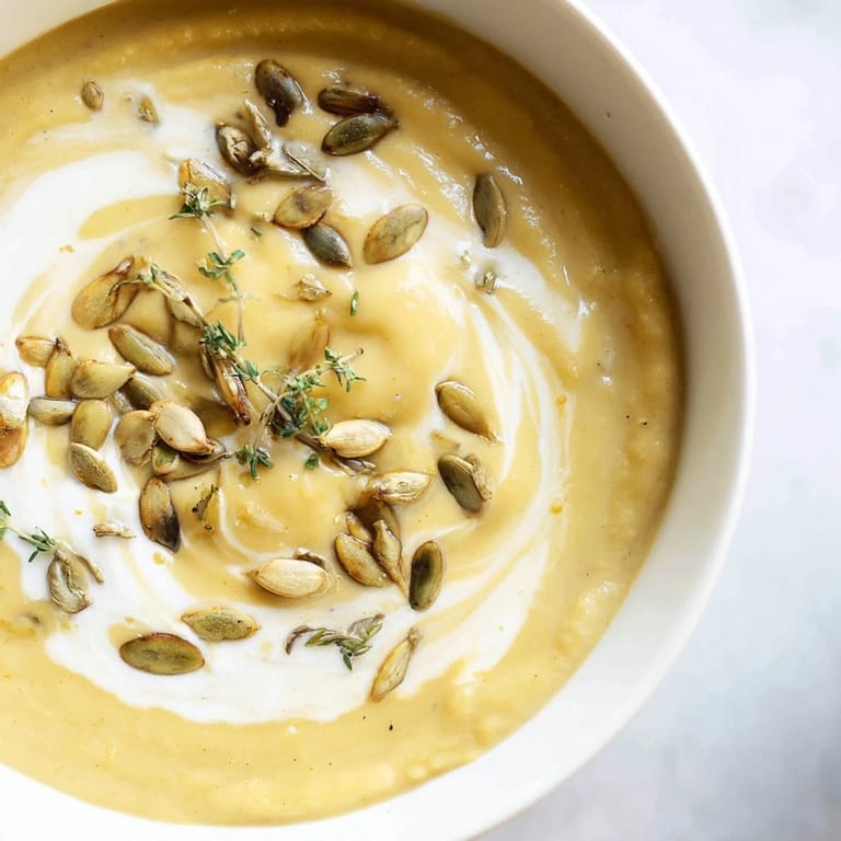 A vibrant bowl of creamy roasted acorn squash soup, smelling of roasted vegetables, ready to eat.