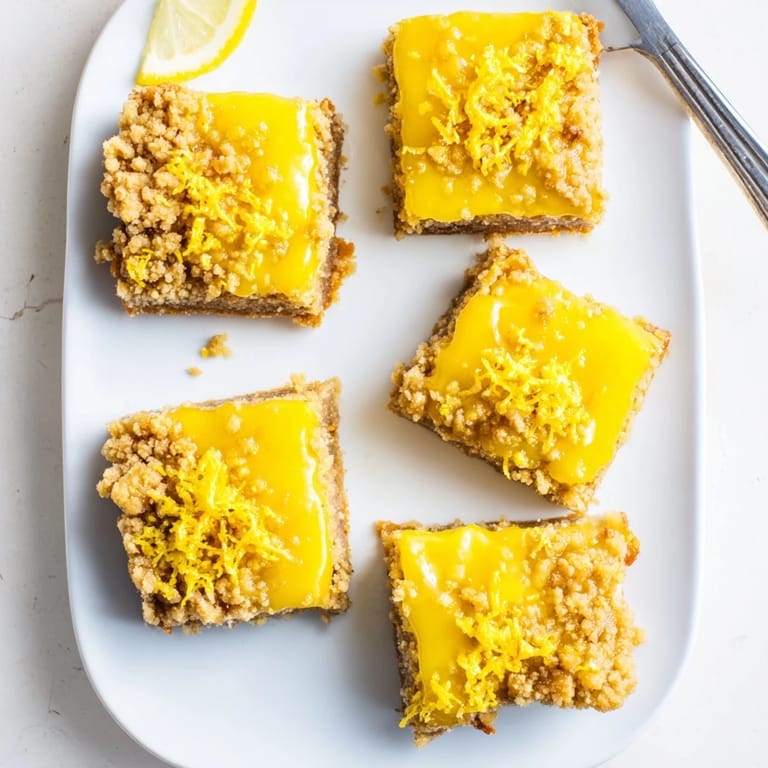 Imagine the rich flavor of these baked Lemon-Glazed Gingerbread Crumble Bars, a sweet and delicious treat.