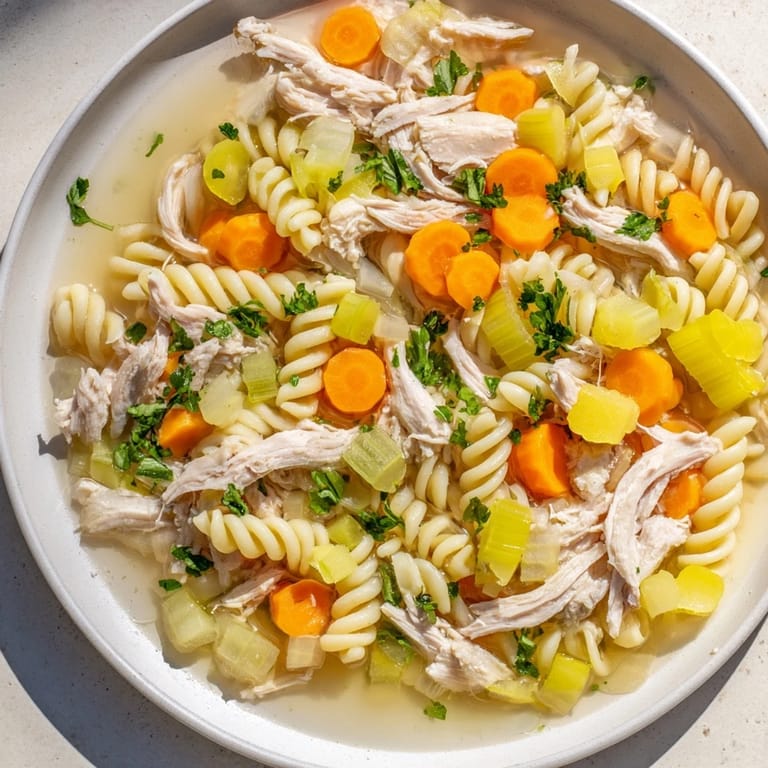 A hearty spoonful of Crockpot Chicken Noodle Soup, showcasing a delicious, home-cooked comfort food staple.