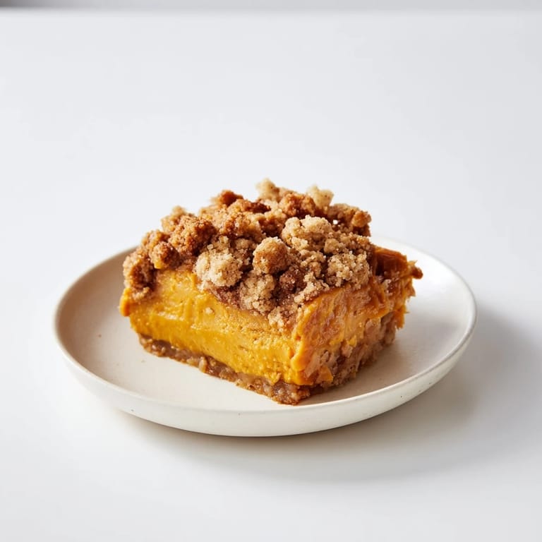 Warm, bubbling pumpkin crisp fresh out of the oven, ready to be served and enjoyed.