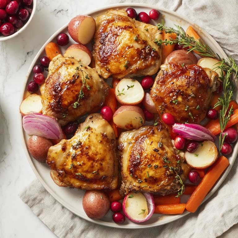 A close-up view of the flavorful One-Pan Olive Oil Roast Chicken, a hearty, easy American meal.