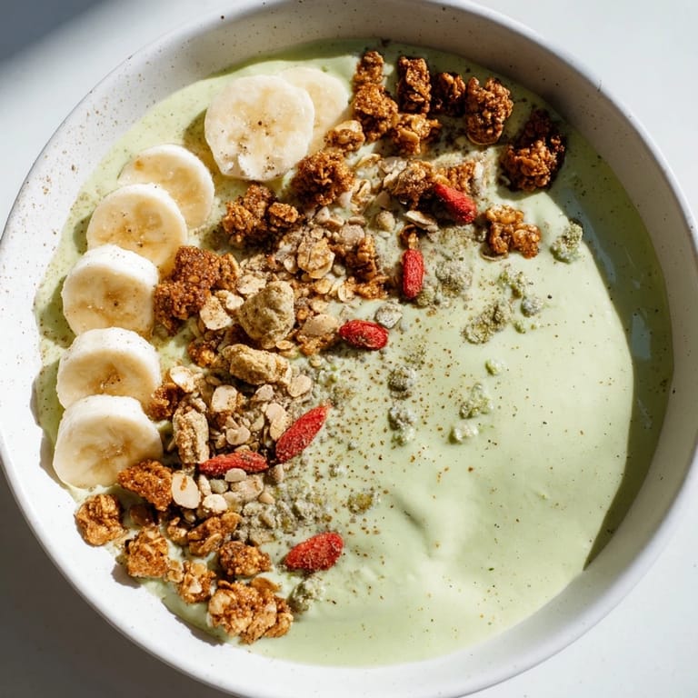 Vibrant photo of a richly-spiced Gingerbread Cookie Matcha Breakfast Smoothie Bowl, ready to be enjoyed.
