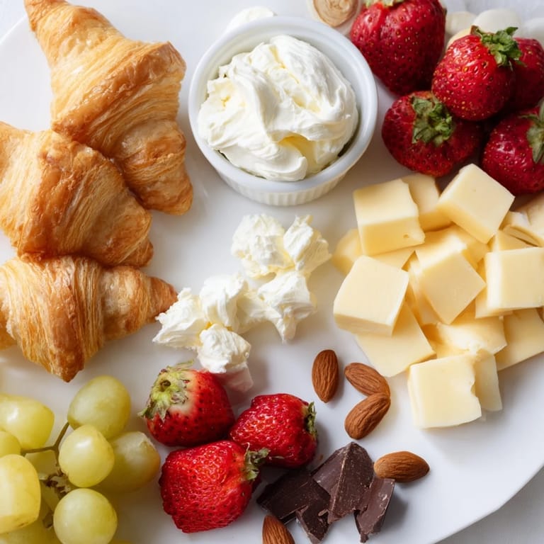 See the festive Gift Box Brunch Board with artisan breads, brie, and a drizzle of honey, delicious!