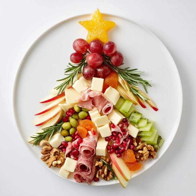 Imagine layers of fresh ingredients forming this Festive Holiday Tree Appetizer Platter, a delightful presentation.