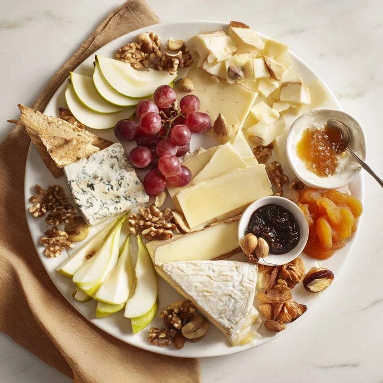 This stunning cheese platter cœur passion offers a tantalizing array of cheeses, fruits, and crackers.