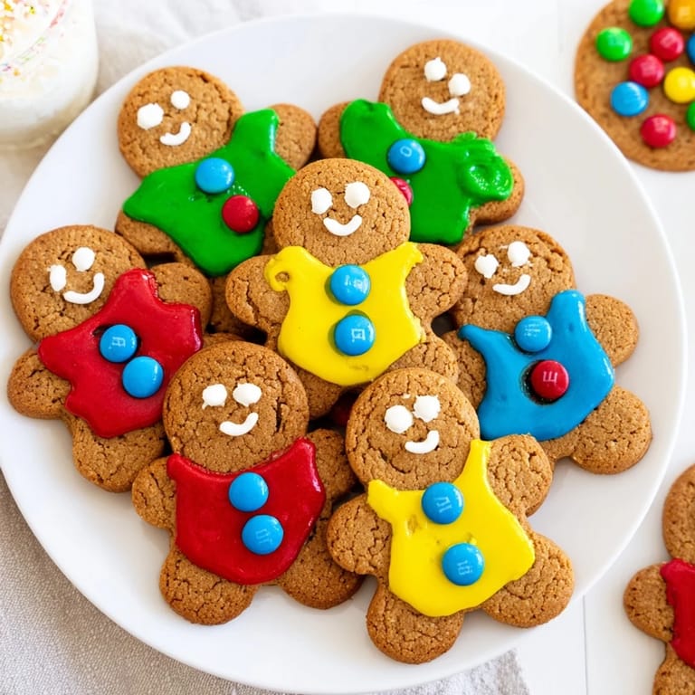 A close-up of the DIY Gingerbread People decorating board: includes freshly baked cookies with vibrant decorations for Christmas.