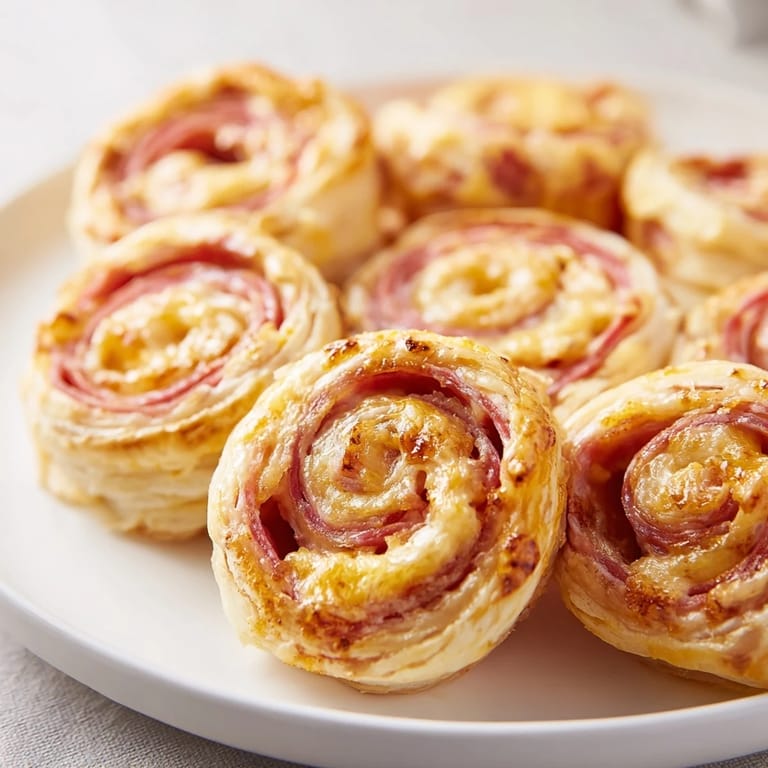 Warm, freshly baked Sliced Cheddar and Salami Scrolls, a delicious party appetizer idea.