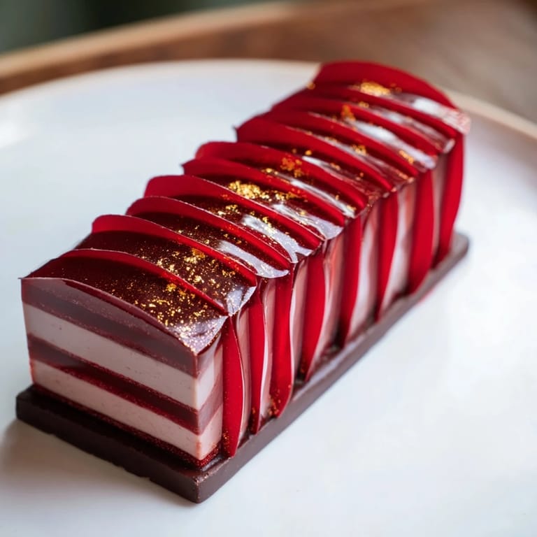 Layers of the Golden Ratio Shell, including the vibrant fruit jelly, are beautifully arranged.