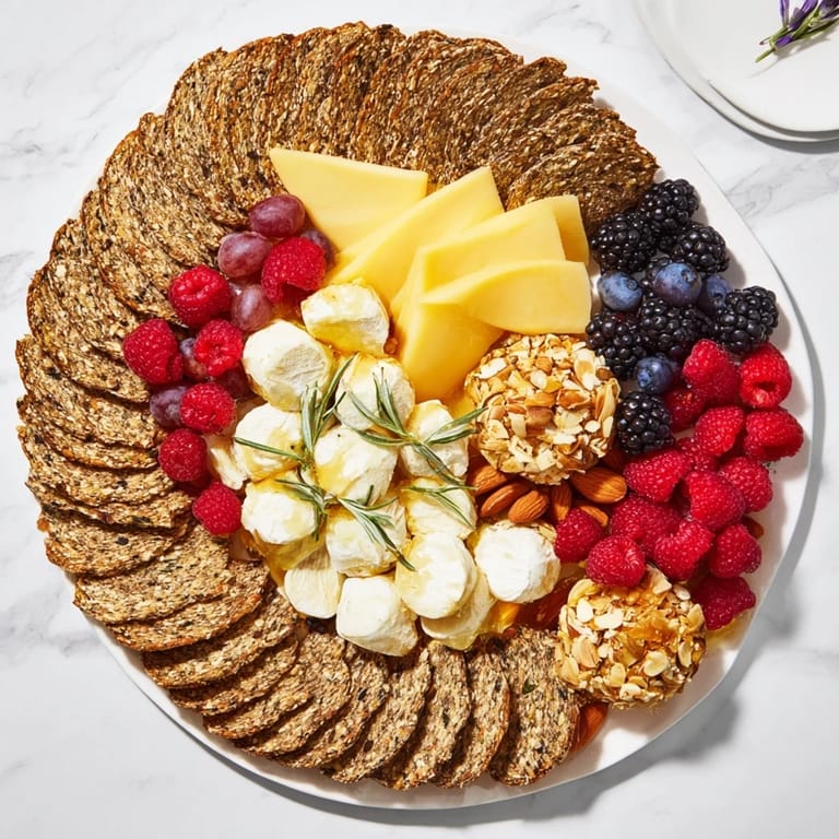 Vibrant Ouroboros Circle appetizer featuring brie, grapes, and nuts, creating a beautiful edible ring for serving.