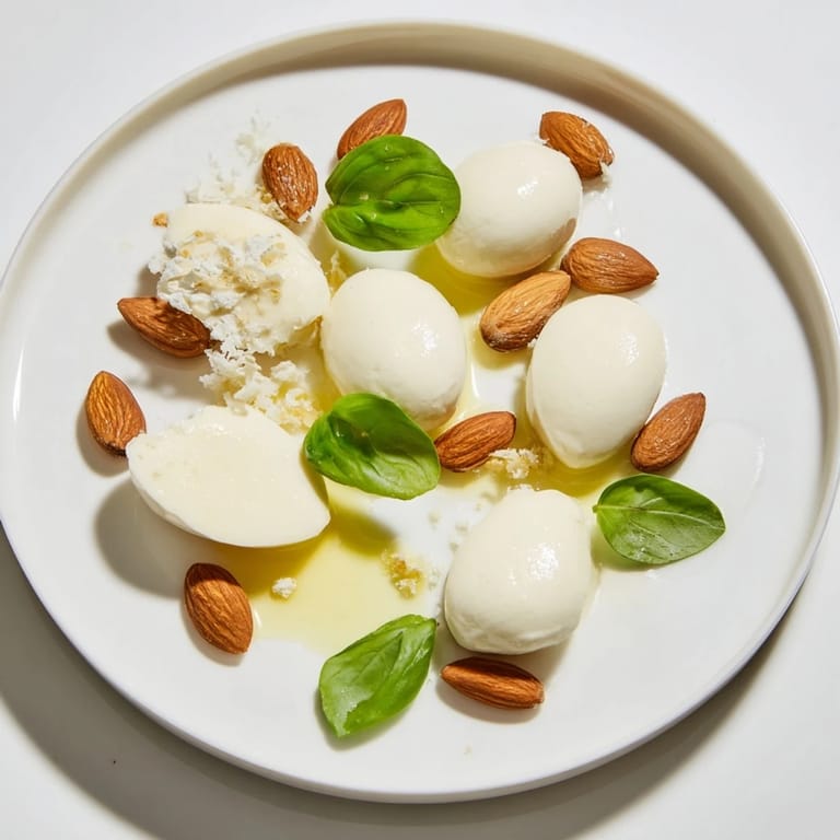 Enjoy a visual feast of The Polished Pebble, an elegant arrangement with oval cheeses and toasty almonds.