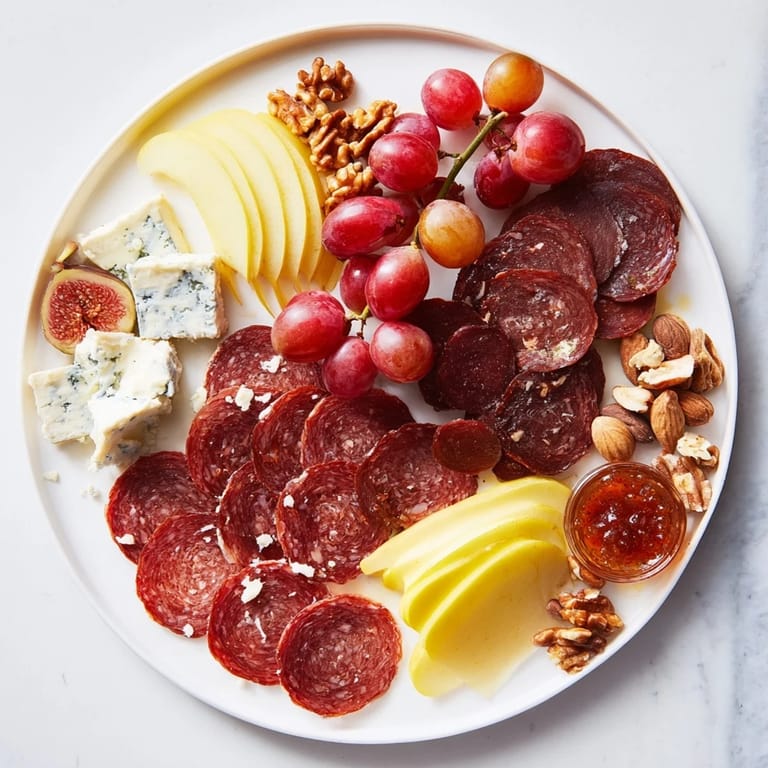 This inviting photo shows a spread of venison charcuterie, perfect for a French inspired appetizer.
