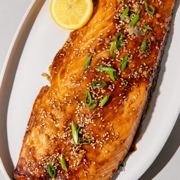 Tender Ginger Soy Glazed Salmon topped with sesame seeds, imagining the delightful umami flavors.