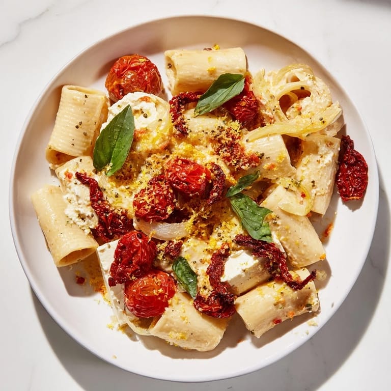 This Baked Feta Pasta features a delightful Mediterranean flavor profile with sun-dried tomatoes and fresh basil.