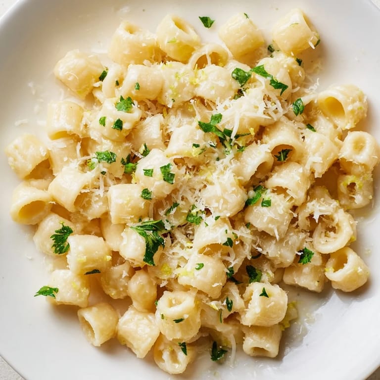 Freshly made 15-Minute Creamy Garlic Butter Ditalini, featuring tender pasta in a rich garlic-infused sauce.