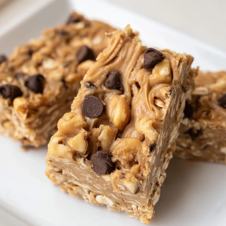 Golden Peanut Butter Banana Oat Bars, cut and chilled, provide a portable and healthy snack option.