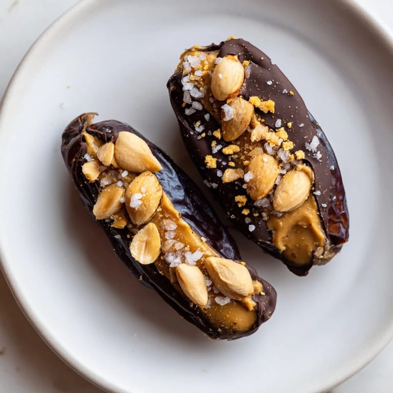 The photo shows delicious, rich Chocolate Date Snickers ready to cool and be enjoyed.