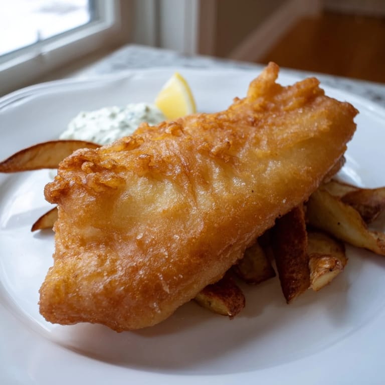 Imagine savoring this plate of British fish and chips: hot, crispy, with a squeeze of lemon and tartar sauce.